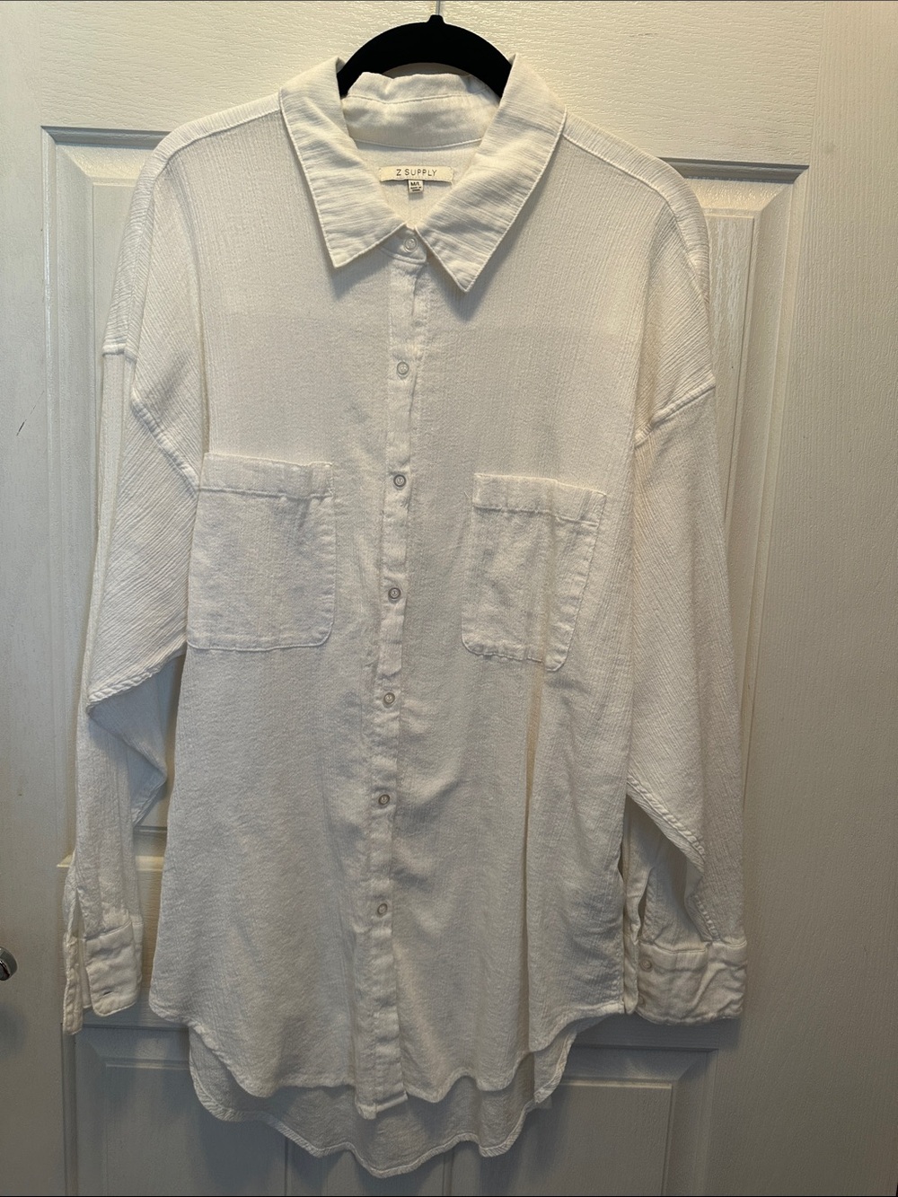 Z Supply White 100% Cotton Button-Front Oversized Shirt Staple Resortwear M/L